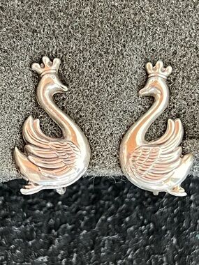Antique sterling silver crown swan screw back earrings